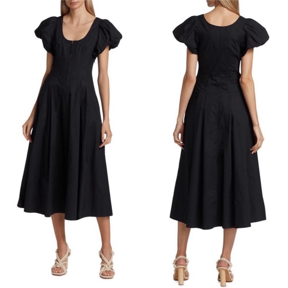 Ulla Johnson Malie Puff Sleeve Black Midi Dress Sz 8